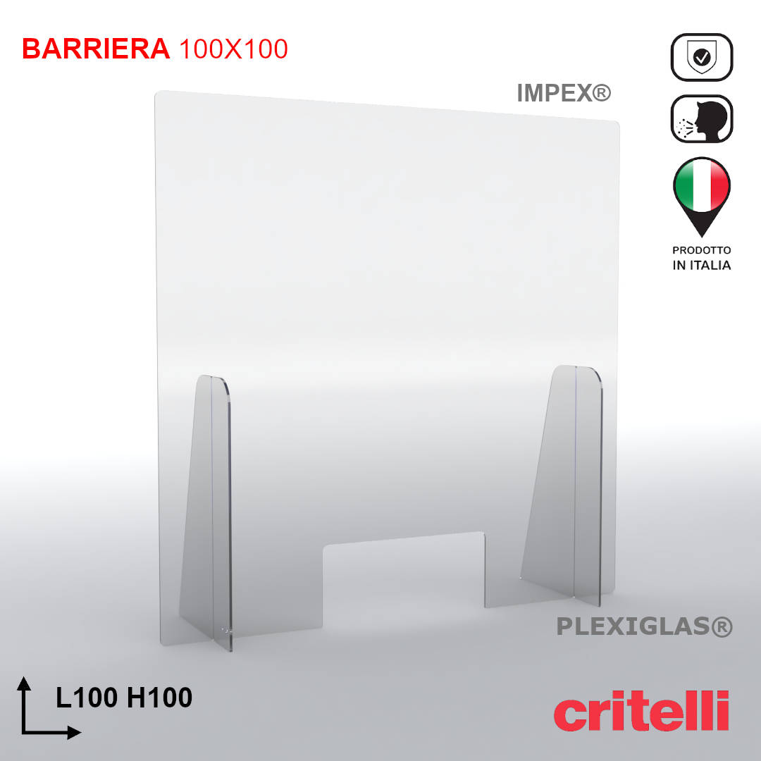 Barriera plexiglass e policarbonato parafiato di protezione con schermo trasparente L100 H100 cm TOP