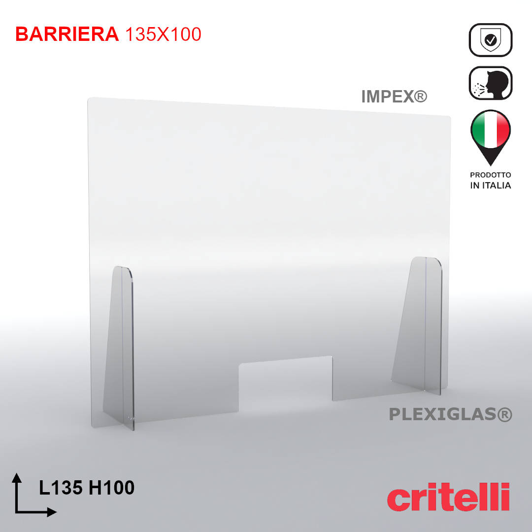 Barriera plexiglass e policarbonato parafiato di protezione con schermo trasparente L135 H100 cm TOP