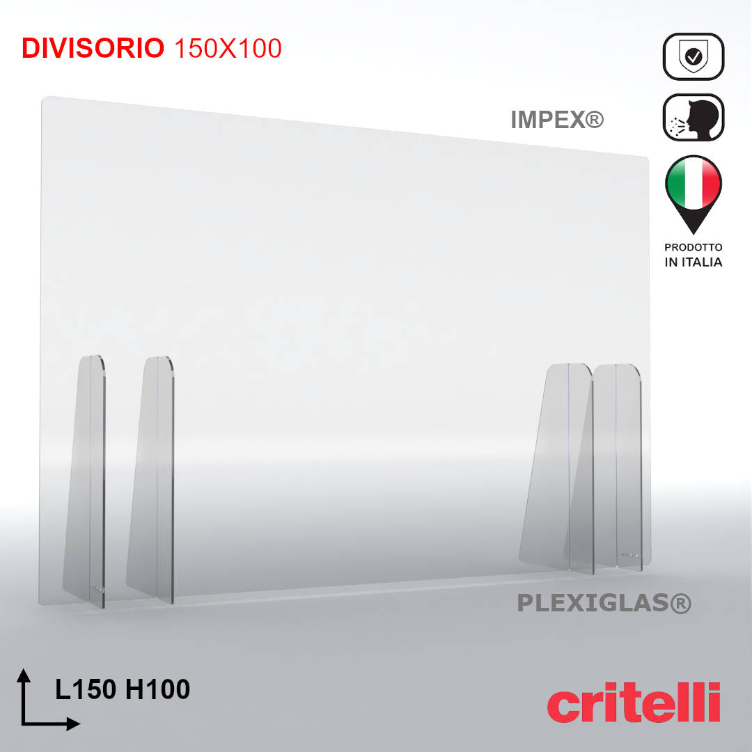 Barriera plexiglass e policarbonato divisoria di protezione trasparente L150 H100 cm
