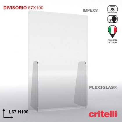 Divisorio separè parafiato di protezione con schermo trasparente L67 H100 cm TOP
