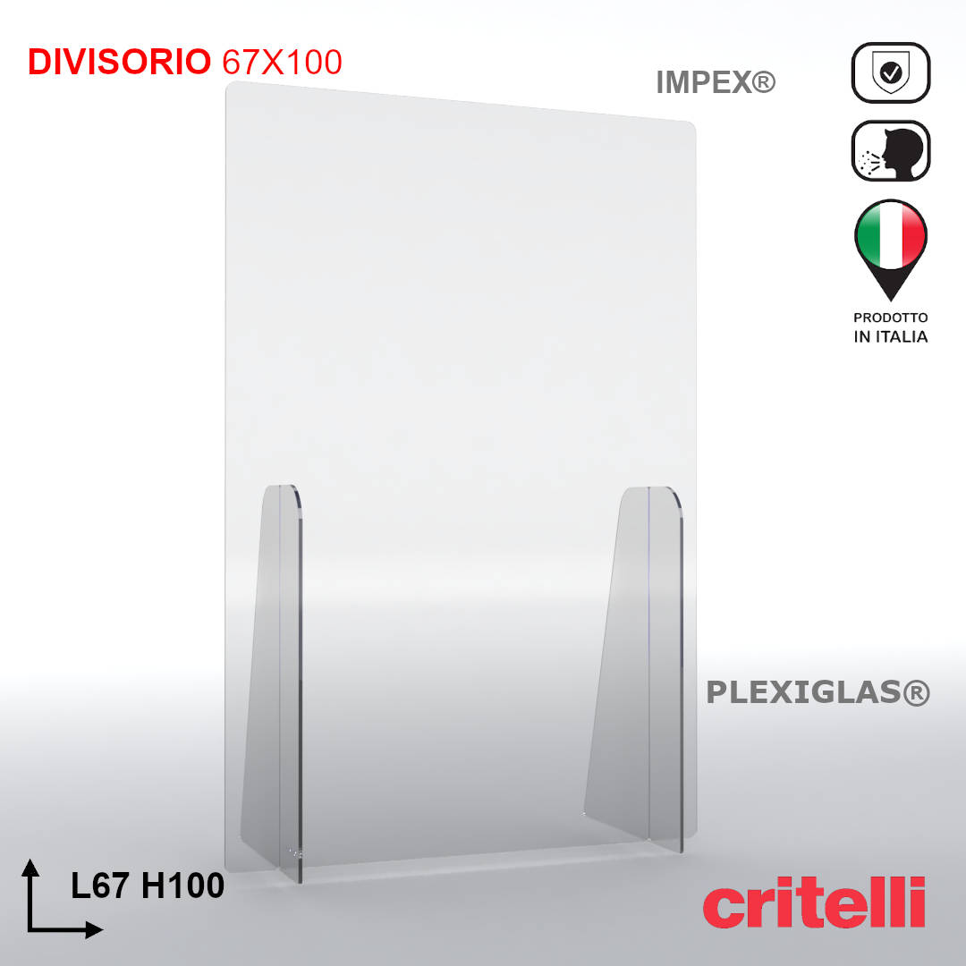 Divisorio separè parafiato di protezione con schermo trasparente L67 H100 cm TOP