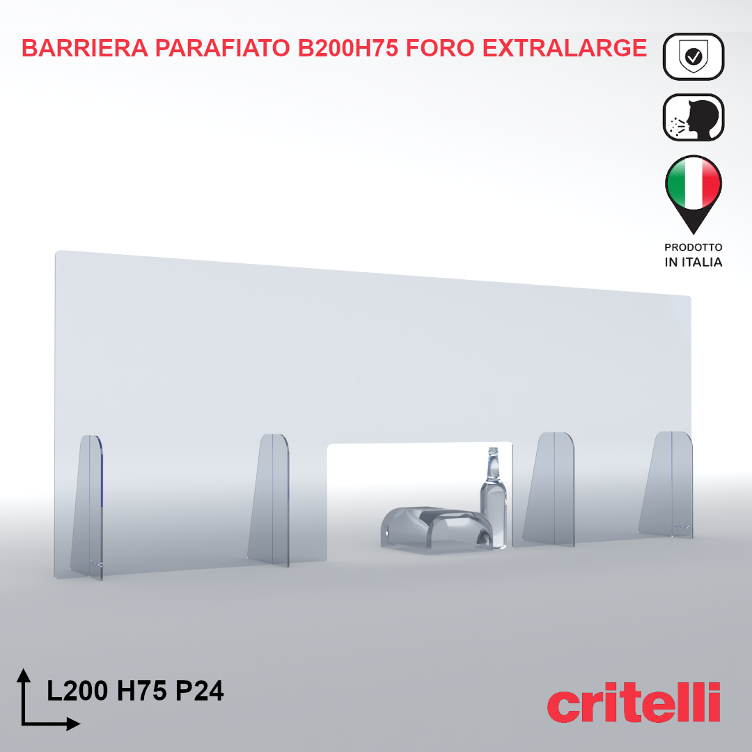 Barriera parafiato trasparente antiurto 200X75 foro extralarge