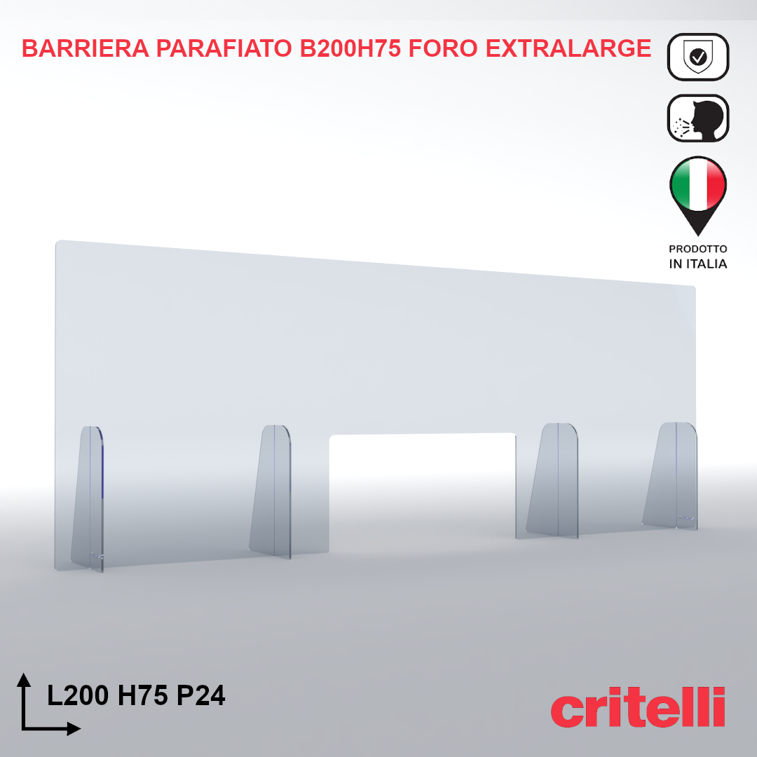 Barriera parafiato trasparente antiurto 200X75 foro extralarge