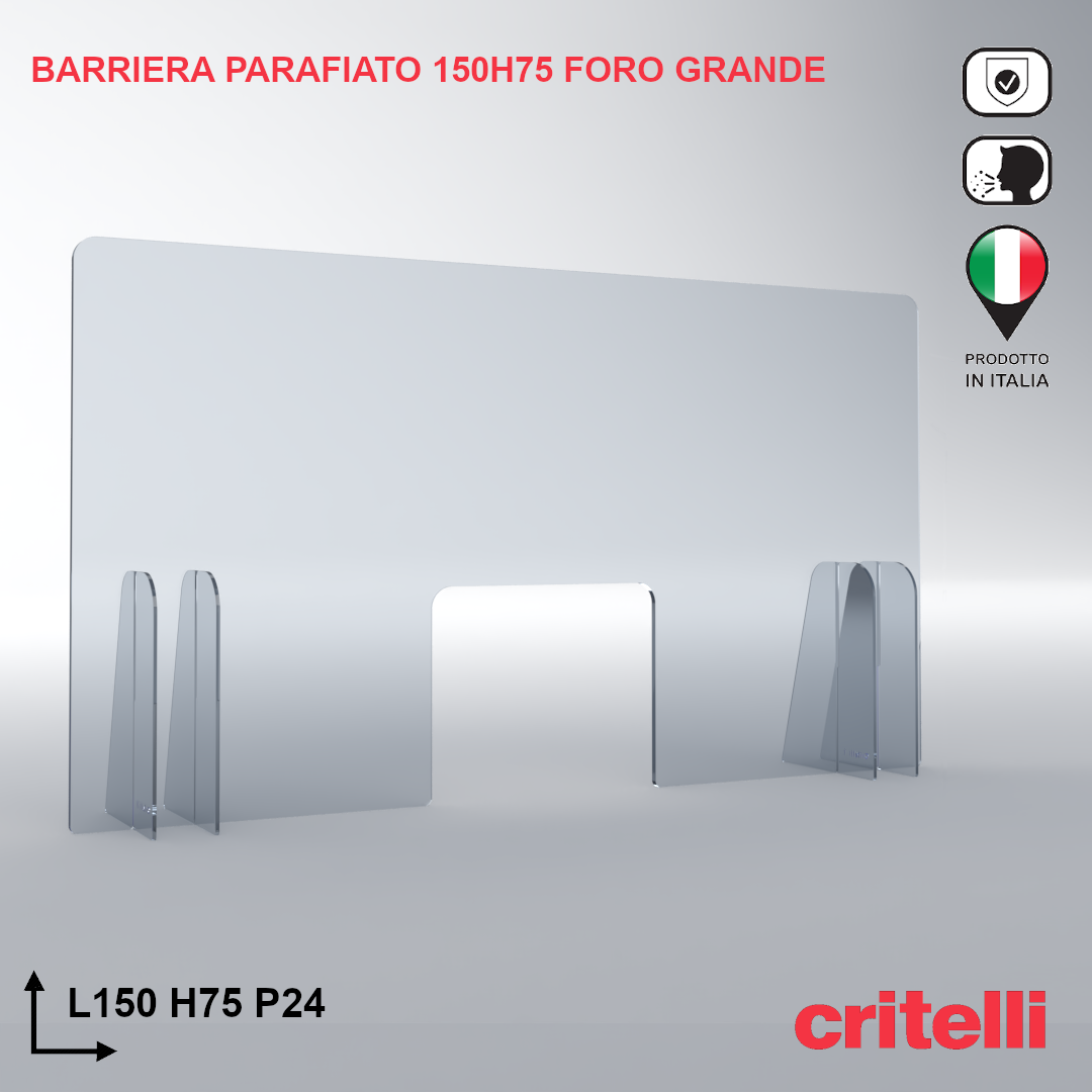 Barriera parafiato trasparente antiurto 150X75 foro extra-grande
