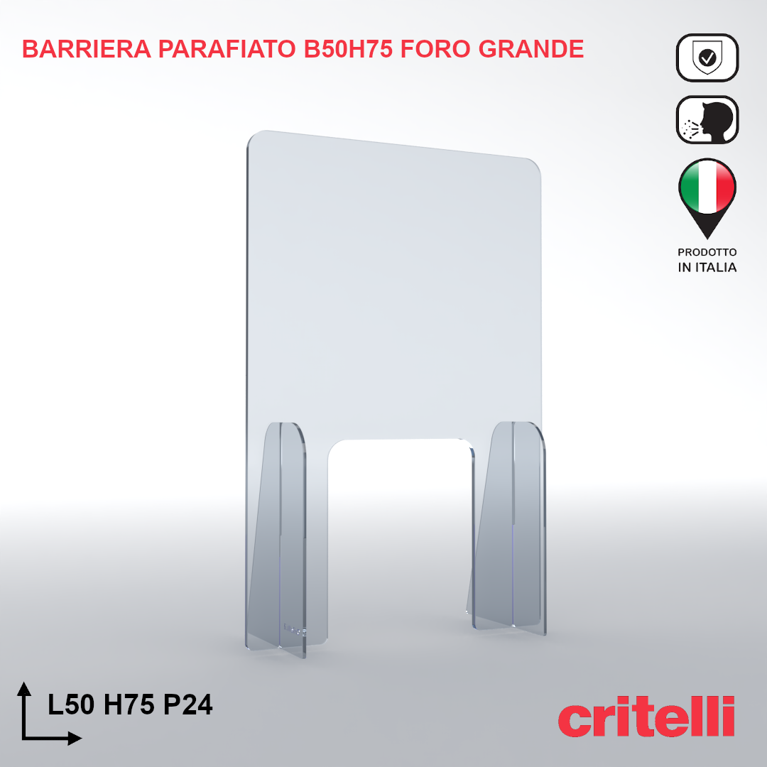 Barriera parafiato trasparente antiurto con grande foro centrale