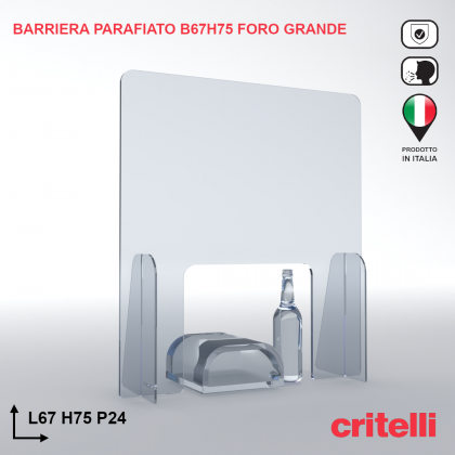 Barriera parafiato trasparente antiurto con grande foro centrale