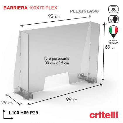 Barriera plexiglass e policarbonato di protezione trasparente 100x70 cm PLEX