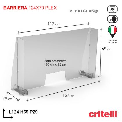 Barriera plexiglass e policarbonato di protezione trasparente 124x70 cm PLEX