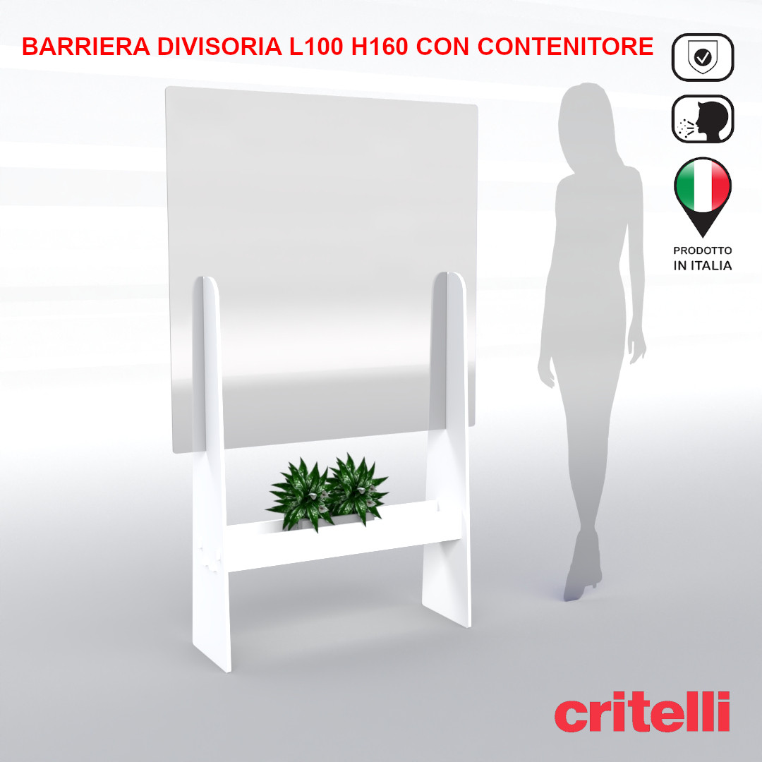 Barriera divisoria trasparente con vano contenitore