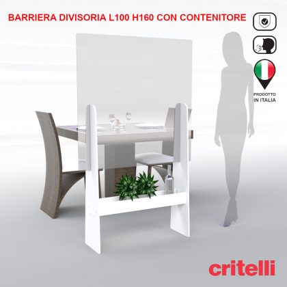 Barriera divisoria trasparente con vano contenitore