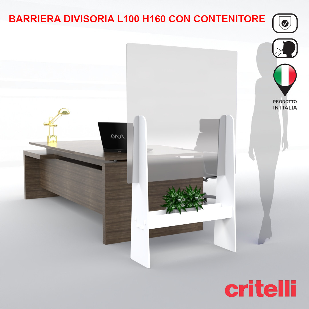 Barriera divisoria trasparente con vano contenitore