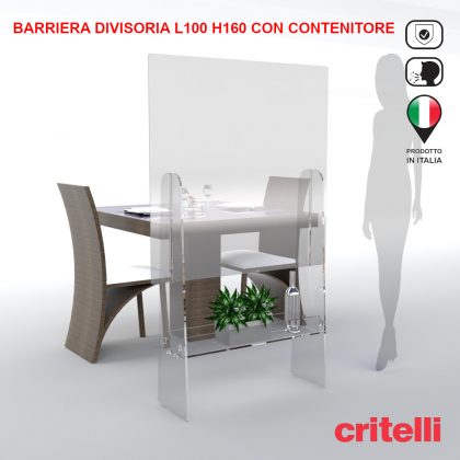 Barriera divisoria trasparente con vano contenitore