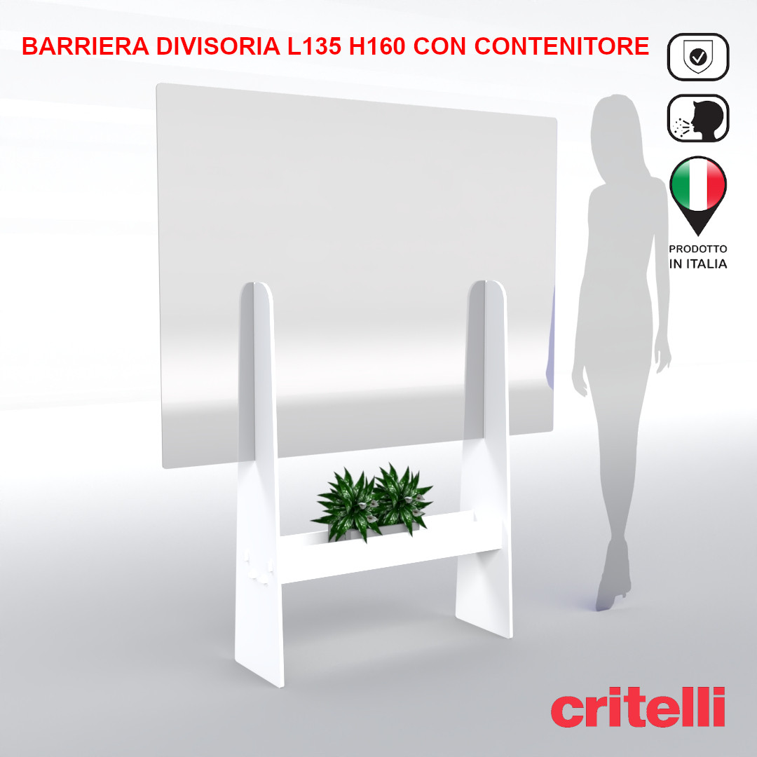 Barriera divisoria trasparente con vano contenitore