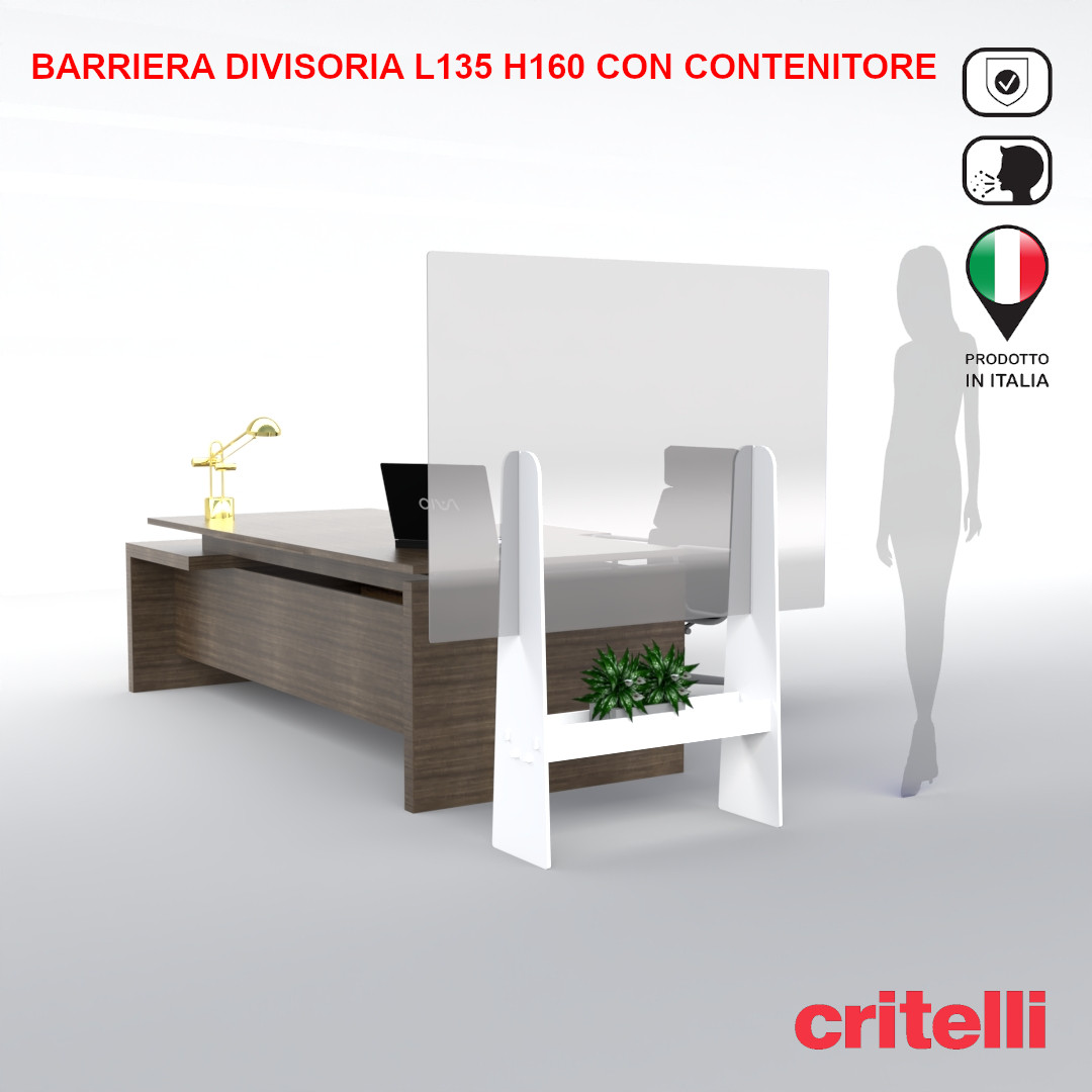 Barriera divisoria trasparente con vano contenitore