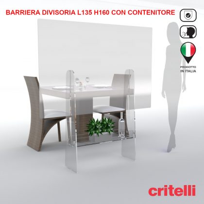 Barriera divisoria trasparente con vano contenitore