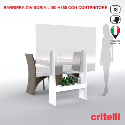 Barriera divisoria trasparente con vano contenitore