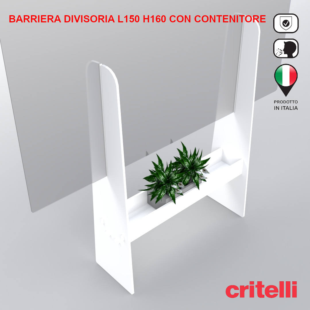 Barriera divisoria trasparente con vano contenitore