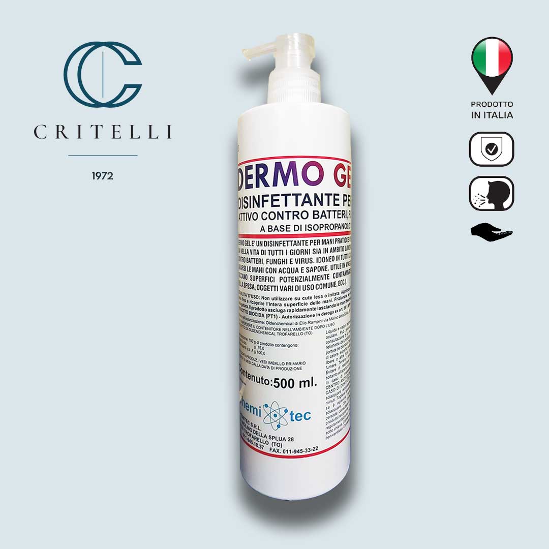 Dermo gel igienizzante disinfettante mani a base di Alcool al 75% 500 ml