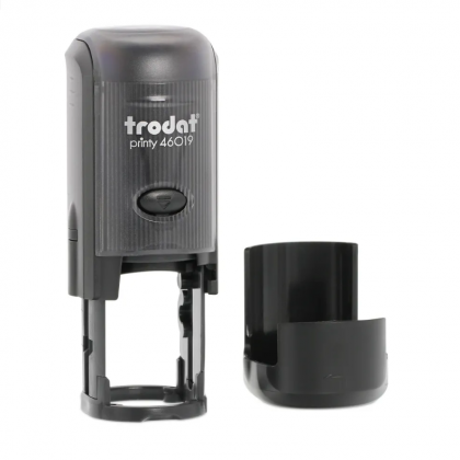 TRODAT PRINTY 46019 Timbro Autoinchiostrante Rotondo Nero Diametro Ø 19 mm Testo a 4 righe con Cartuccia Nera