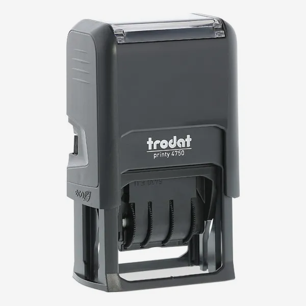 TRODAT PRINTY 4750/L7 Timbro Autoinchiostrante Rettangolare Datario data italiana 41 x 24 mm con testo commerciale REGISTRATO e Blister Cartuccia Blu e Rossa