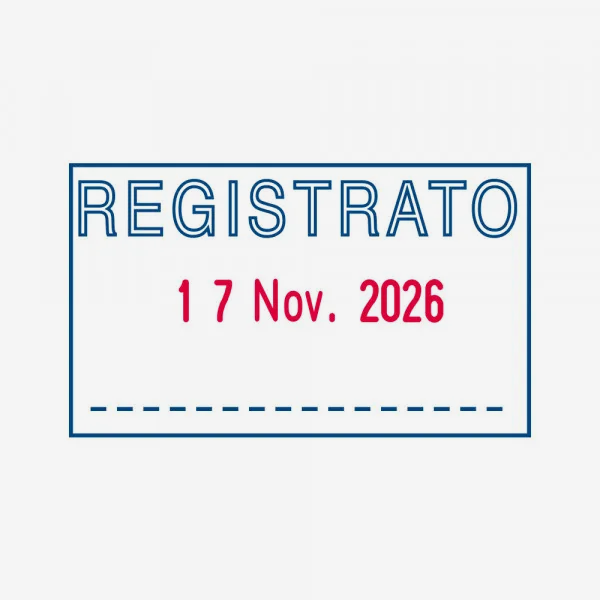 TRODAT PRINTY 4750/L7 Timbro Autoinchiostrante Rettangolare Datario data italiana 41 x 24 mm con testo commerciale REGISTRATO e Blister Cartuccia Blu e Rossa
