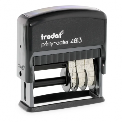 TRODAT PRINTY 4813 P2 Timbro Autoinchiostrante Rettangolare Datario data italiana con ponticello neutro 26 x 9 mm con testo personalizzato sino a 2 righe e Cartuccia Nera