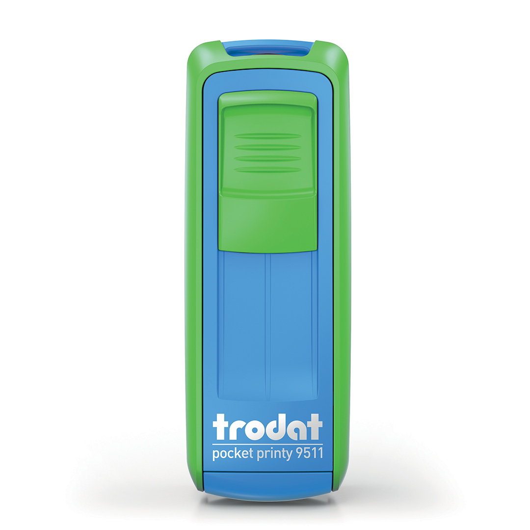 Timbro autoinchiostrante tascabila da viaggio trodat pocket printy 9511 verde blu