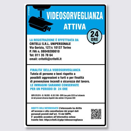 Cartelli videosorveglianza a norma in PVC
