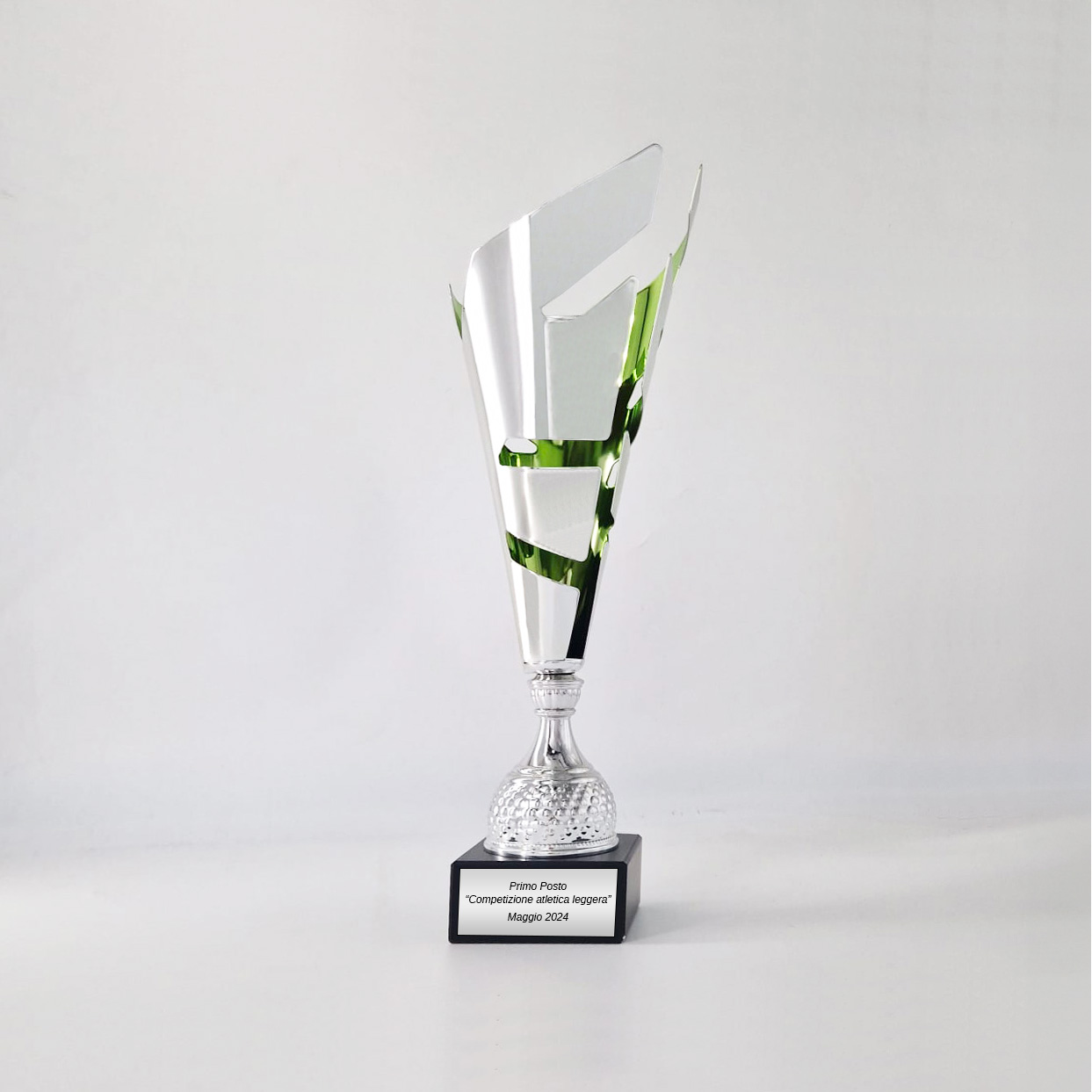 Coppa trofeo argentato a foglia per premiazioni ed eventi