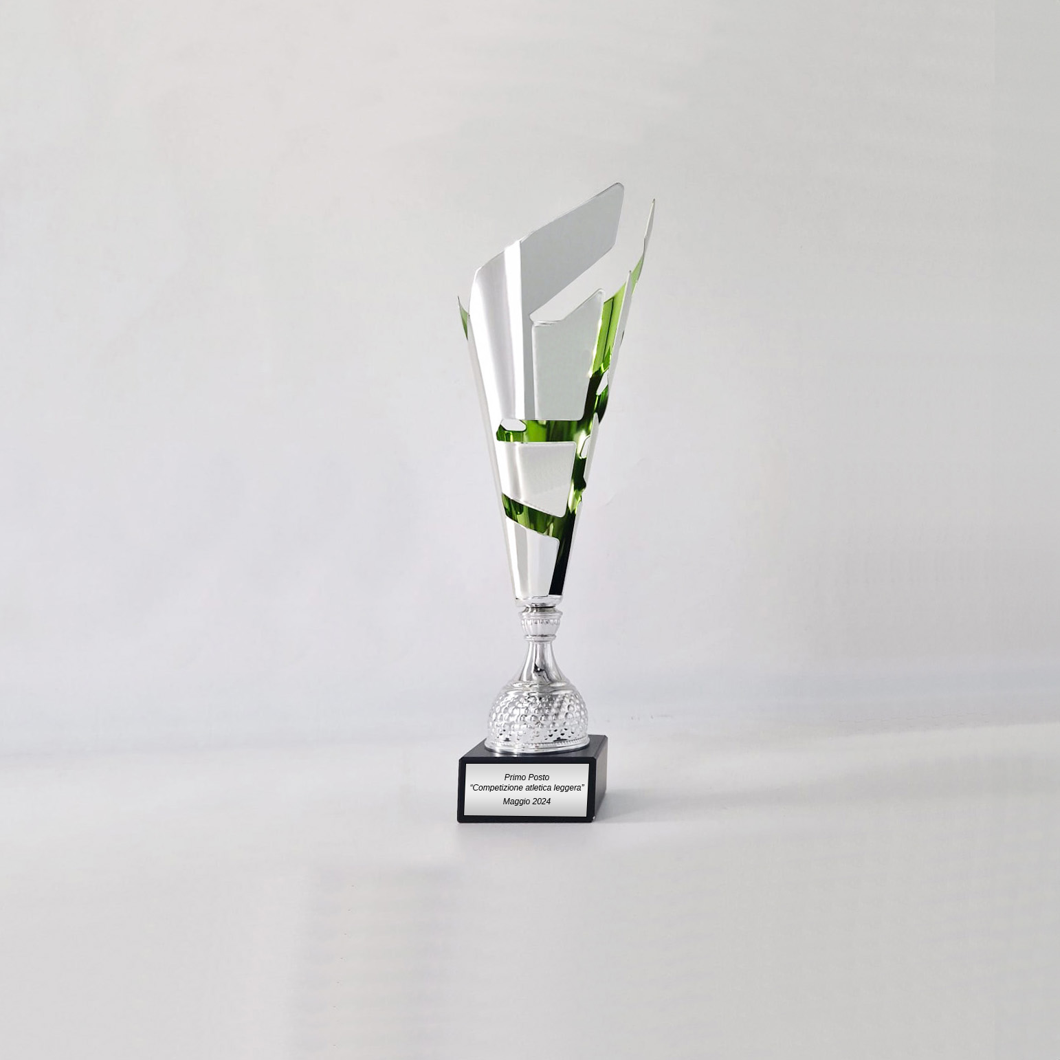 Coppa trofeo argentato a foglia per premiazioni ed eventi