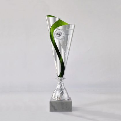 Coppa trofeo argentato a foglia per premiazioni ed eventi